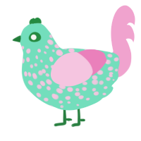 A mint and pink chicken with a speckle pattern