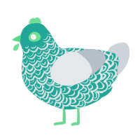 A turquoise and mist chicken with a double-lace pattern