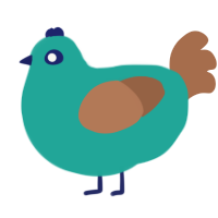 A turquoise and brown chicken