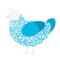 A white and cerulean chicken with a double-lace pattern