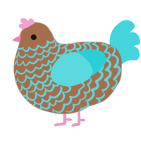 A brown and aqua chicken with a lace pattern