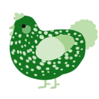 A leaf and gluppy chicken with a speckle pattern