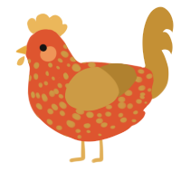 A vermilion and gold chicken with a speckle pattern