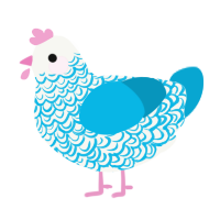 A white and cerulean chicken with a double-lace pattern