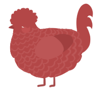 A red chicken with a lace pattern