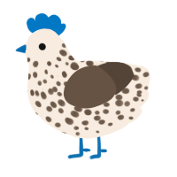 A cream and bark chicken with a speckle pattern