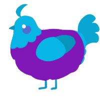 A violet and cerulean chicken with a head pattern