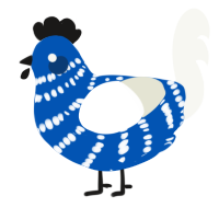A ultramarine and white chicken with a bar pattern