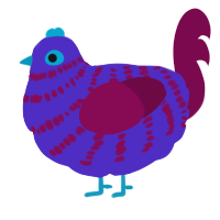 A indigo and wine chicken with a bar pattern