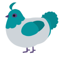A mist and teal chicken with a head pattern