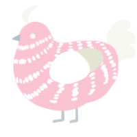 A rose and white chicken with a bar pattern