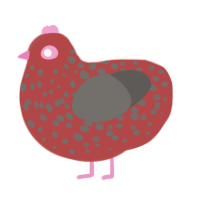 A red and grey chicken with a speckle pattern