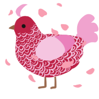 A crimson and pink chicken with a double-lace pattern