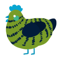 A chartreuse and tumblr chicken with a bar pattern