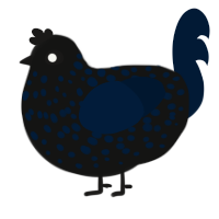 A black and tumblr chicken with a speckle pattern