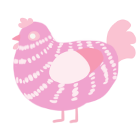 A pink and rose chicken with a bar pattern