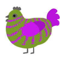 Périgord, a chartreuse and amethyst chicken with a bar pattern