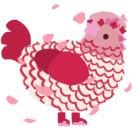 A cream and crimson chicken with a lace pattern