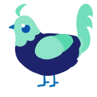 A navy and mint chicken with a head pattern