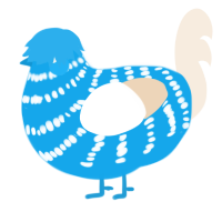 A sky and cream chicken with a bar pattern