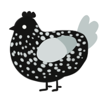 A black and silver chicken with a speckle pattern