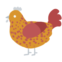A orange and red chicken with a speckle pattern