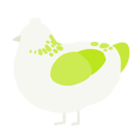 A white and lime chicken with a neck-speckle pattern