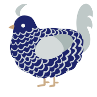 A navy and silver chicken with a lace pattern