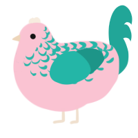 A rose and turquoise chicken with a half-lace pattern