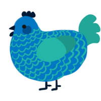 A sapphire and turquoise chicken with a lace pattern