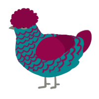 A teal and maroon chicken with a lace pattern