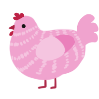 A pink chicken with a bar pattern