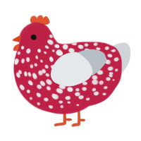 shroom, a crimson and mist chicken with a speckle pattern