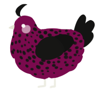 A wine and black chicken with a speckle pattern