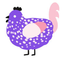 A blurple and rose chicken with a speckle pattern