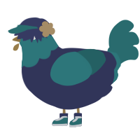 A navy and teal chicken with a head pattern