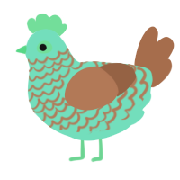 A mint and brown chicken with a lace pattern