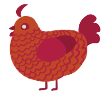 A vermilion and crimson chicken with a lace pattern