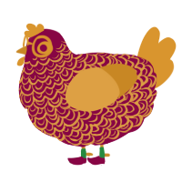 A maroon and orange chicken with a double-lace pattern