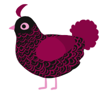 A black and maroon chicken with a double-lace pattern