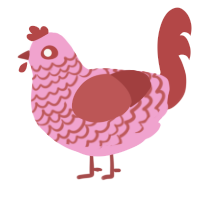 A pink and red chicken with a lace pattern