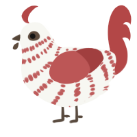 A white and red chicken with a bar pattern