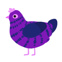 A violet and navy chicken with a bar pattern