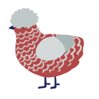 A red and silver chicken with a lace pattern