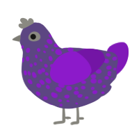 A overcast and violet chicken with a speckle pattern