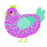 A orchid and mint chicken with a speckle pattern