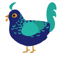 A navy and turquoise chicken with a half-lace pattern