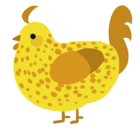 A yellow and ochre chicken with a speckle pattern