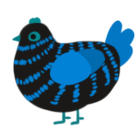 Benthic, a sable and sapphire chicken with a bar pattern
