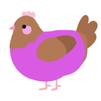 A orchid and brown chicken with a head pattern